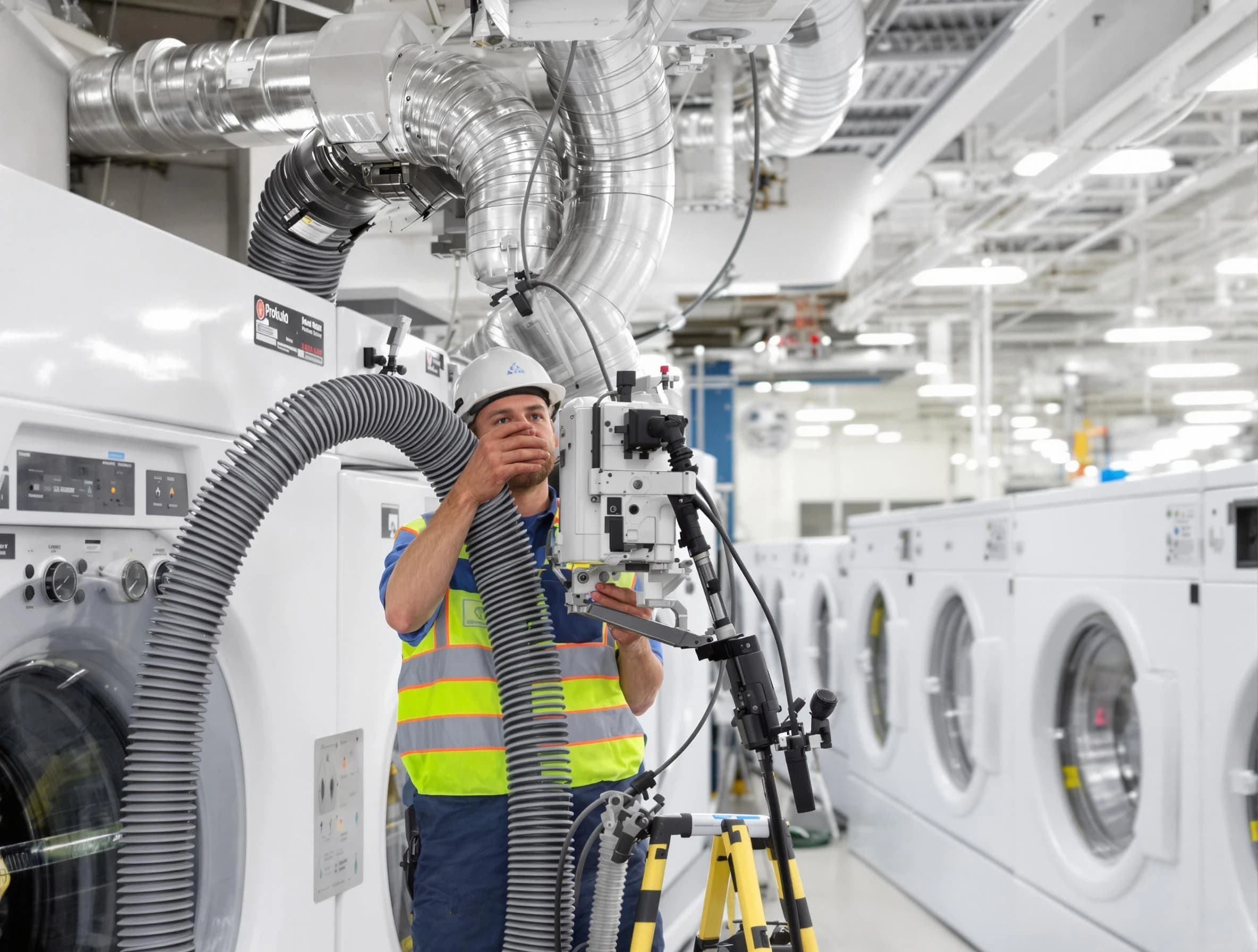Corrales Dryer Vent Cleaning team performing commercial-grade dryer vent cleaning at a business facility in Corrales
