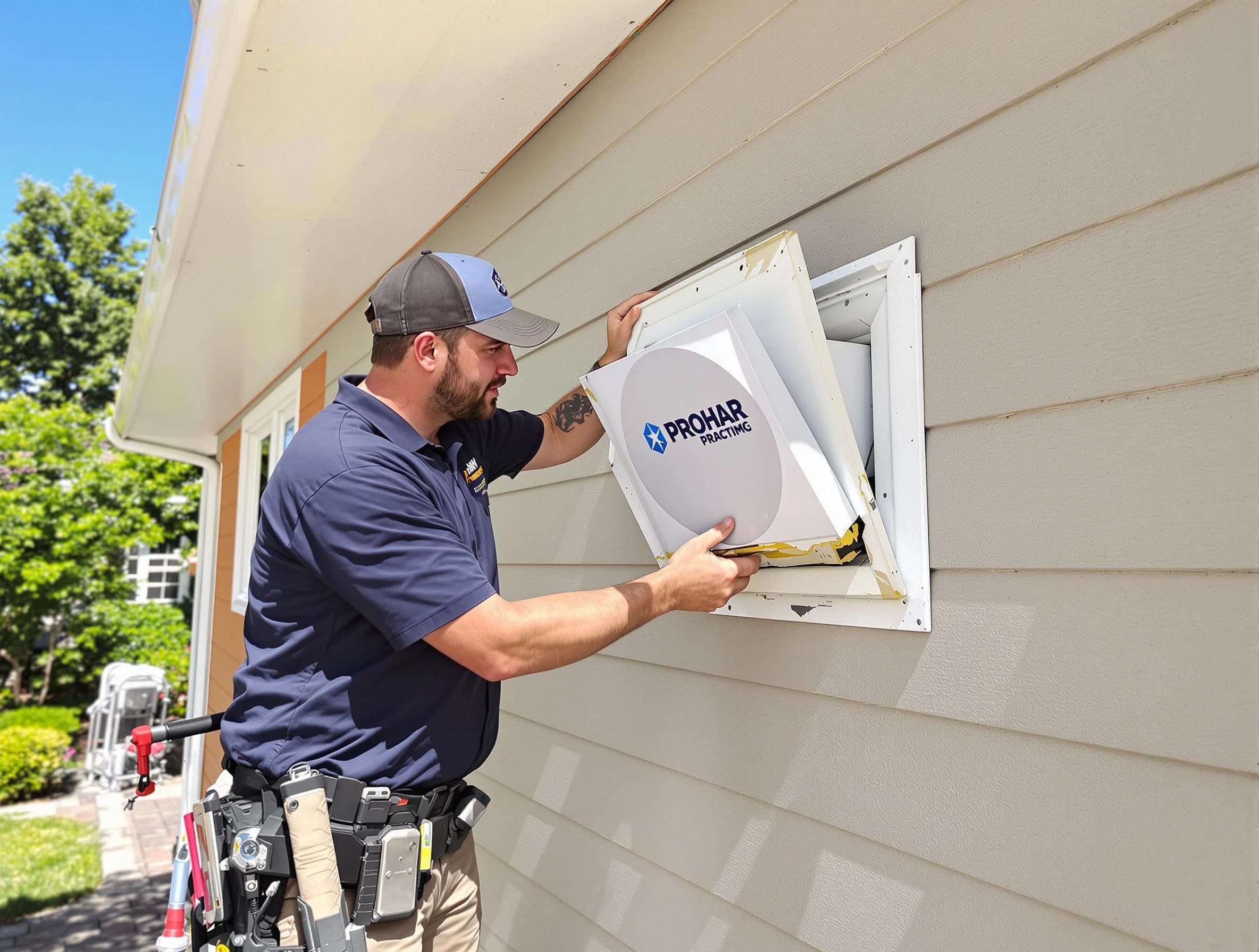 Corrales Dryer Vent Cleaning technician installing a new protective dryer vent cover on a home in Corrales