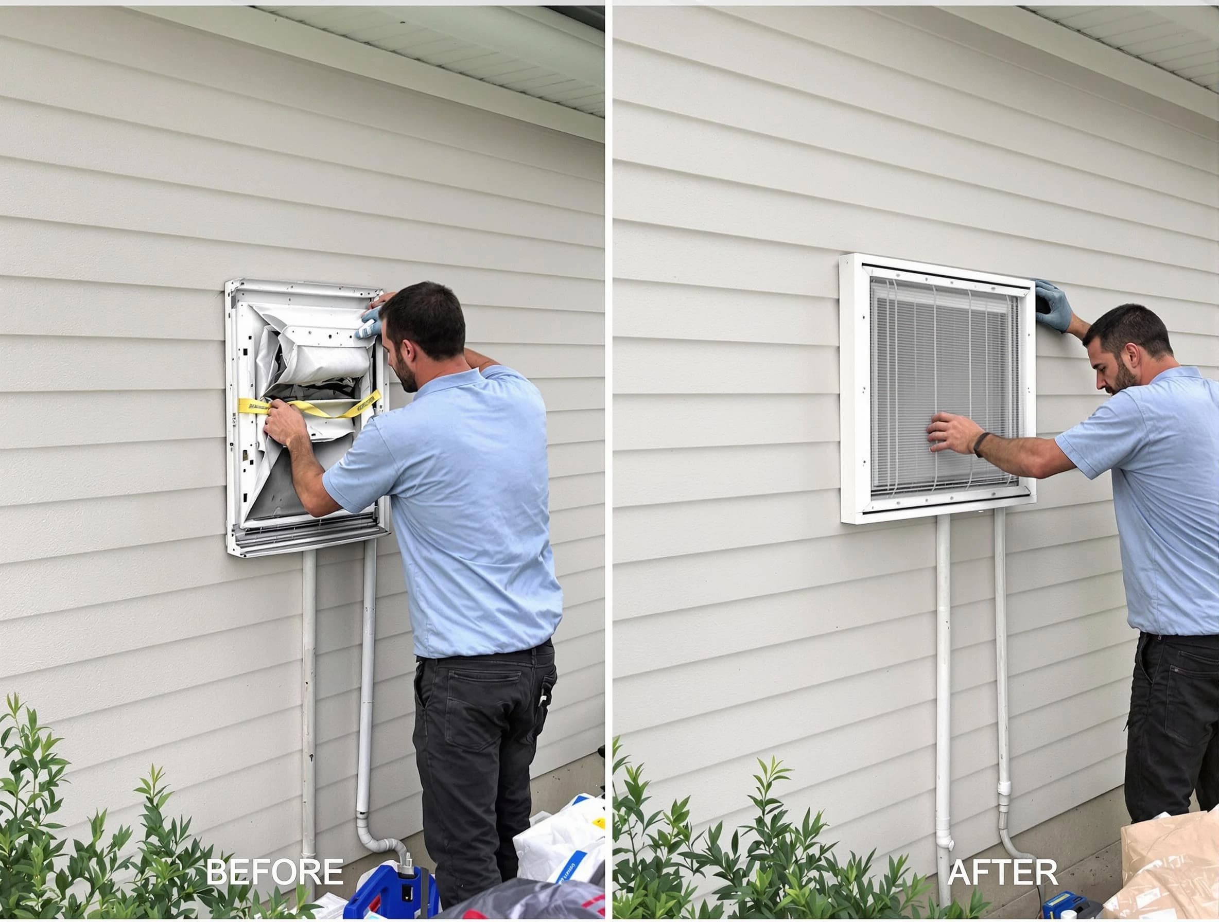 Corrales Dryer Vent Cleaning technician installing high-quality dryer vent cover at a residential property in Corrales