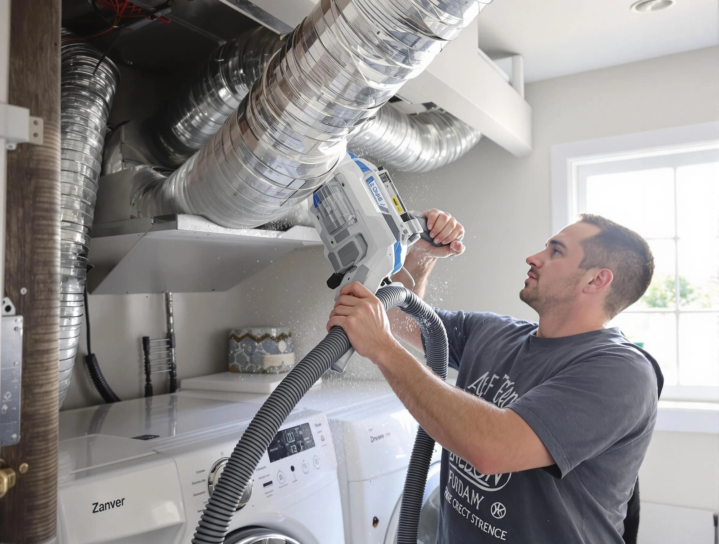 Corrales Dryer Vent Cleaning specialist cleaning deep within a dryer vent duct system in Corrales